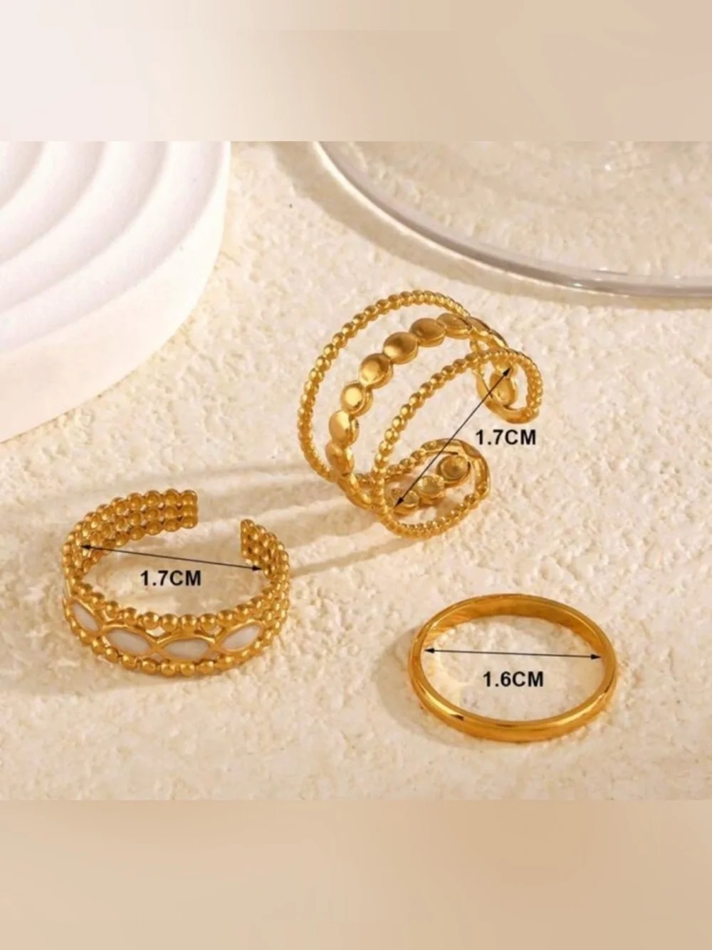 Gold Plated Stainless Steel 3-Piece Ring Set